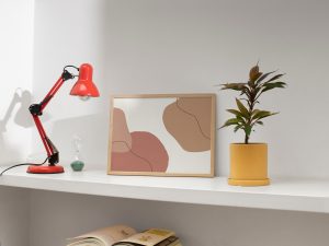 Photo Frame On a Shelf With Lamp And Plant