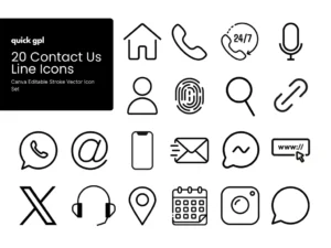 Contact Us Line Icon Set – Phone, Mail & Address Icons – QuickGPL